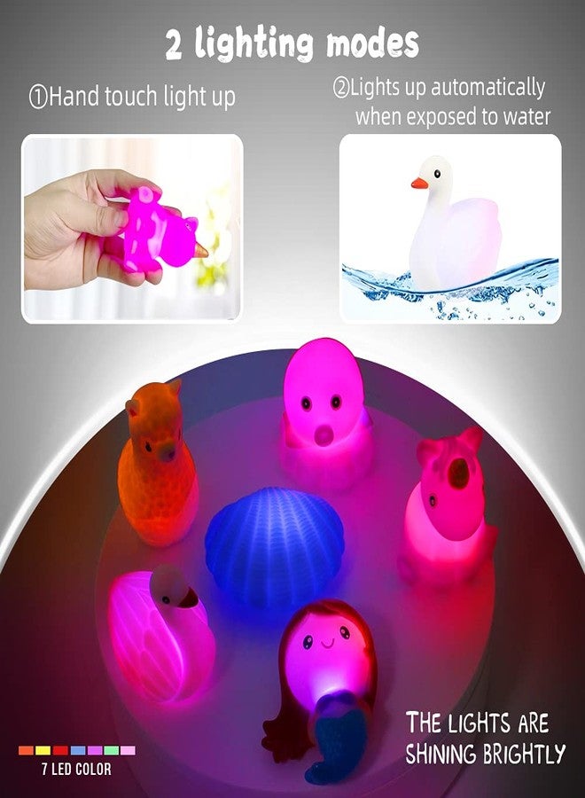 Woby Bath Toys for Toddlers 1-3, No Hole Cute Light Up Bathtub Toys Floating Rubber Sea Animal Set with Flashing Colorful LED Light Unicorn Mermaid for Bathroom Shower Swimming Pool Party for Baby Girl Boy - Image 5