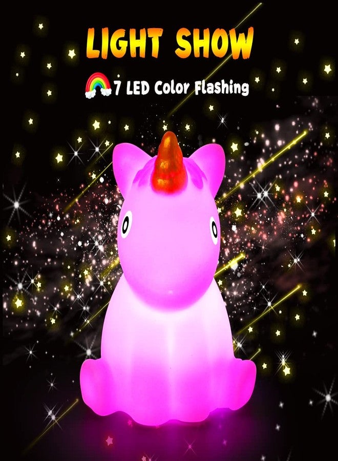 Woby Bath Toys for Toddlers 1-3, No Hole Cute Light Up Bathtub Toys Floating Rubber Sea Animal Set with Flashing Colorful LED Light Unicorn Mermaid for Bathroom Shower Swimming Pool Party for Baby Girl Boy - Image 4