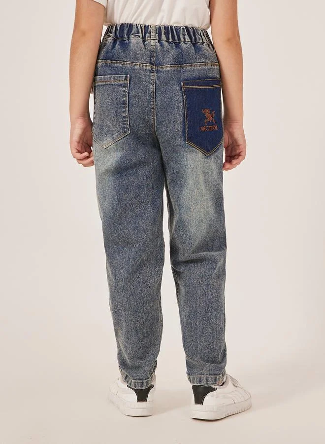 ستايلي Washed Elastic Waist Wide Leg Jeans