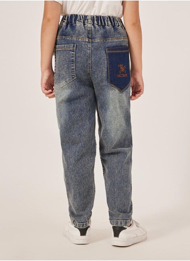 Styli - Washed Elastic Waist Wide Leg Jeans - Image 1