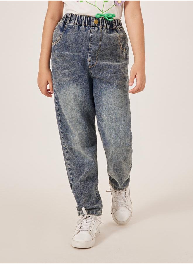 Styli - Washed Elastic Waist Wide Leg Jeans - Image 1