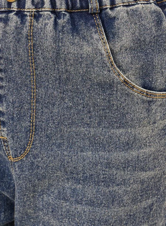 ستايلي Washed Elastic Waist Wide Leg Jeans