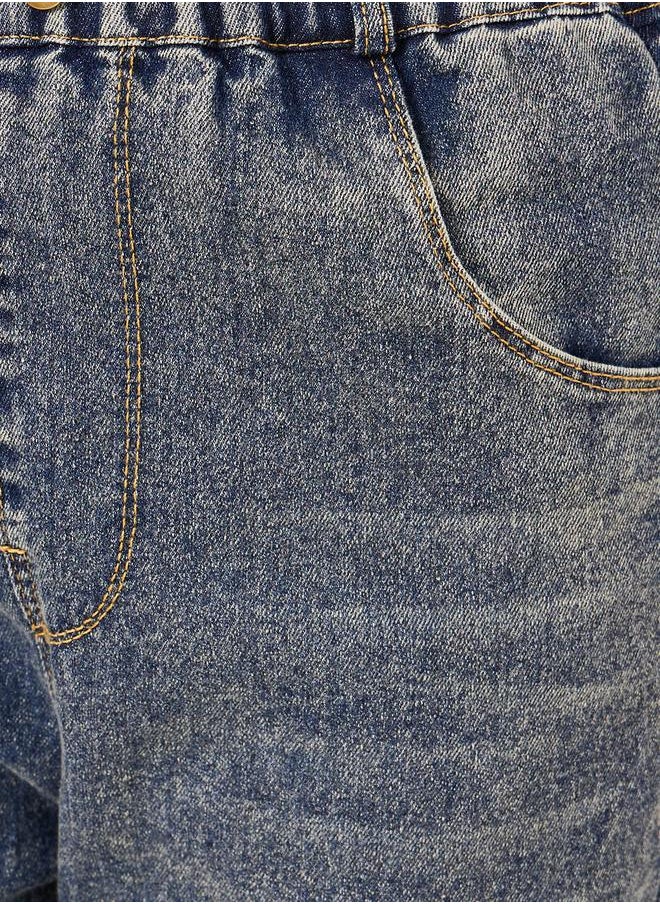Styli - Washed Elastic Waist Wide Leg Jeans - Image 1