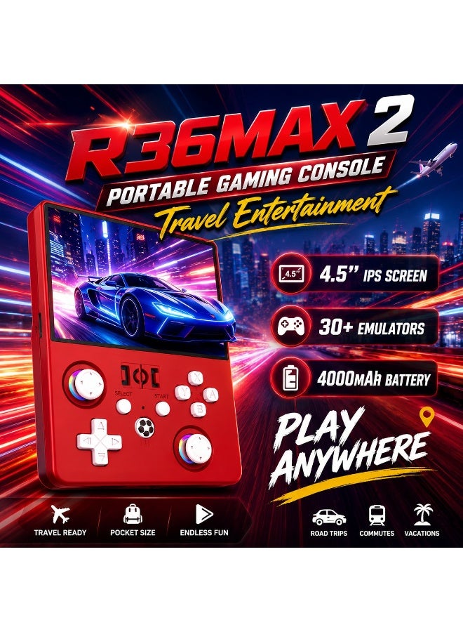 R36MAX 2 Retro Handheld Game Console – 4.5” IPS HD Display Portable Gaming Device, 1.5GHz Processor, 30+ Emulator Support, 4000mAh Battery Long Play Retro Video Game Console – Red Edition - Image 5