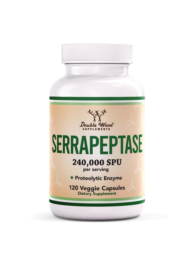 Double Wood Supplements - Serrapeptase 240,000 SPU Max Potency (120 Vegan Capsules) Proteolytic Enzyme for Sinus, Respiratory and Joint Health - Image 1