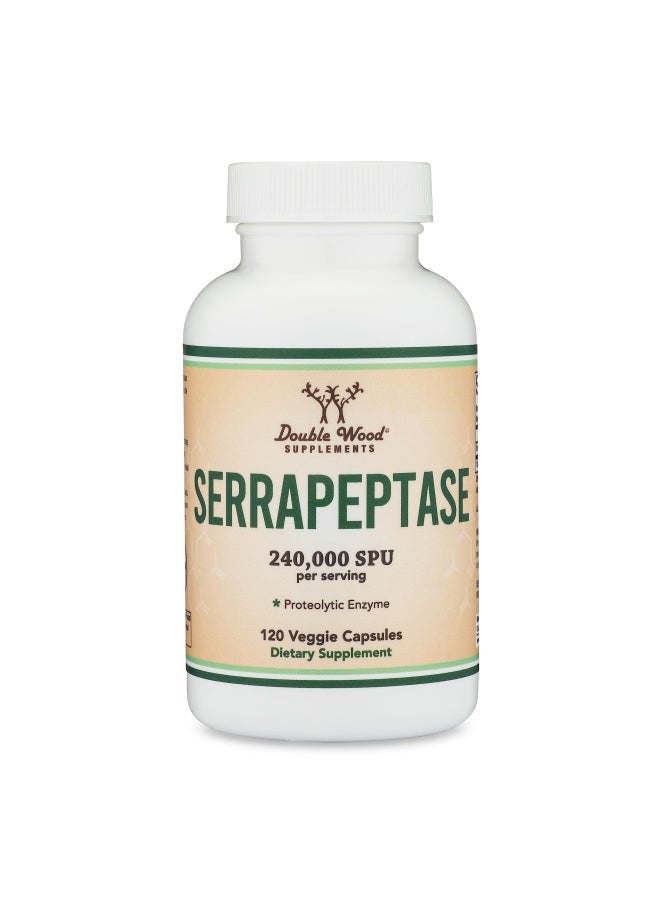 Double Wood Supplements - Serrapeptase 240,000 SPU Max Potency (120 Vegan Capsules) Proteolytic Enzyme for Sinus, Respiratory and Joint Health - Image 1
