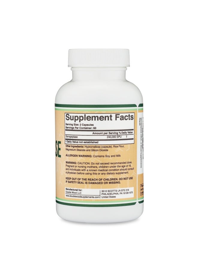 Double Wood Supplements - Serrapeptase 240,000 SPU Max Potency (120 Vegan Capsules) Proteolytic Enzyme for Sinus, Respiratory and Joint Health - Image 1
