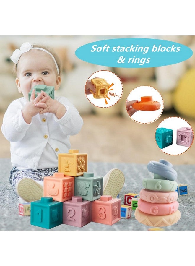 ELLECK Baby Toys 6-12 Months, Montessori Toys for Toddlers 1-3 Year Old, Busy Cube Teether Infants Bath 6 in 1 Stacking Blocks Rings, Suction Cup Spinner, Shape Bin Sensory (0035) - Image 2