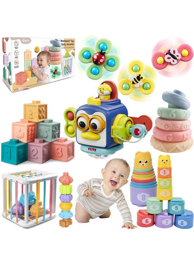 ELLECK Baby Toys 6-12 Months, Montessori Toys for Toddlers 1-3 Year Old, Busy Cube Teether Infants Bath 6 in 1 Stacking Blocks Rings, Suction Cup Spinner, Shape Bin Sensory (0035) - Image 1
