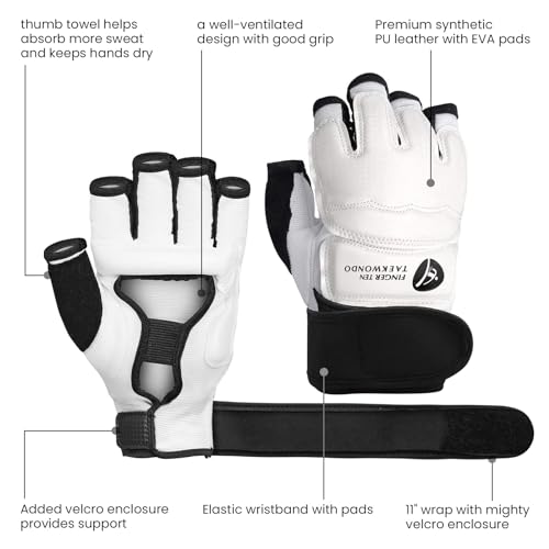 FINGER TEN Taekwondo Sparring Gear Gloves Hand and Foot Protectors White Protective Guards Set for Boxing Kickboxing Fit Adult Men Women Kids Training (White,X-Small) - Image 2