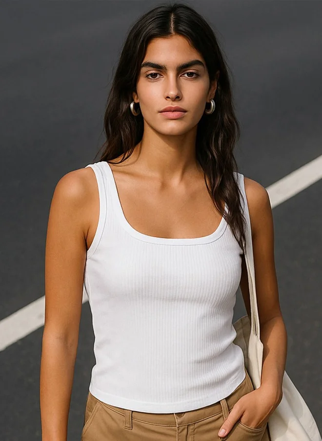 SASSAFRAS Ribbed White Tank Top for Women