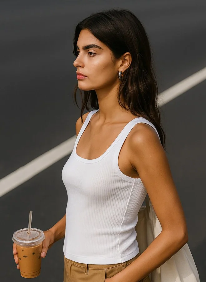 SASSAFRAS Ribbed White Tank Top for Women