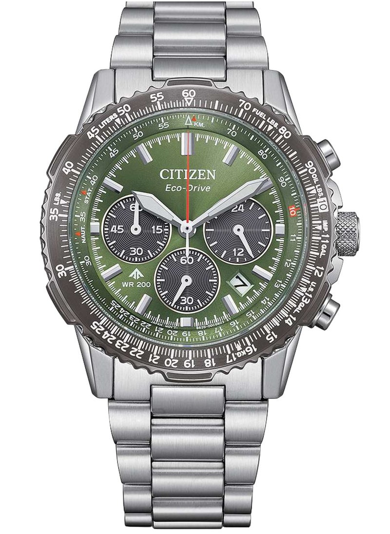 CITIZEN Promaster Sky Chrono Mens Watch CA4664-60W – Green Dial with Red & White Accents, Slide-Rule Bezel, 40mm, Eco-Drive, Chronograph, 200M WR  - Image 1