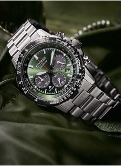 CITIZEN Promaster Sky Chrono Mens Watch CA4664-60W – Green Dial with Red & White Accents, Slide-Rule Bezel, 40mm, Eco-Drive, Chronograph, 200M WR  - Image 4