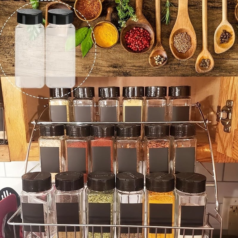 6 قطع بلاستيكية مربعة بسعة 5.07 أونصة مع أغطية سوداء لولبية مانعة للتسرب، حاويات توابل لتخزين البهارات والمساحيق والفلفل الحار والملح، منظم للمطبخ. - Image 4