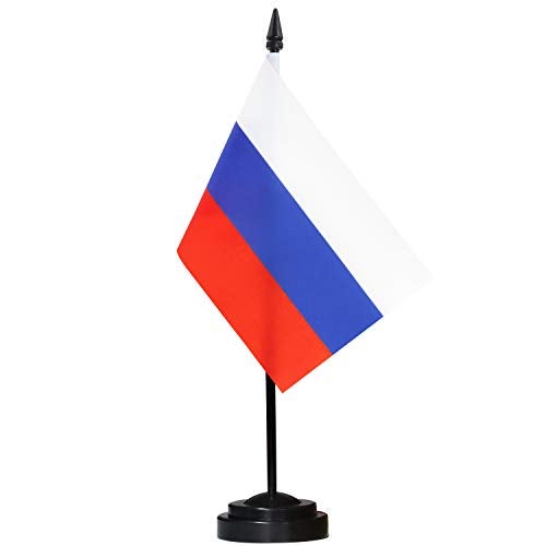 Anley Russia Deluxe Desk Flag Set - 6 x 4 Inch Miniature Russian Desktop Flag with 12" Solid Pole - Vivid Color and Fade Resistant - Black Base and Spear Top - Image 1