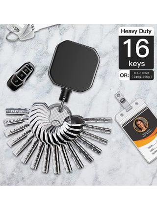 Badge Holder Reel Retractable, Metal Heavy Duty Badge Holder with Belt Clip Key Ring and 6pcs Plastic ID Card Holders, Steel Wire Cord Up to 25 inch (2 Pack) - view 4