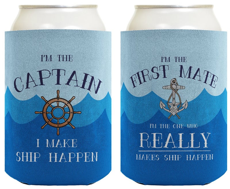 ThisWear Funny Boating Gifts Captain First Mate Ship Happen Bundle 2 Pack Can Coolie Drink Coolers Coolies Waves - Image 1