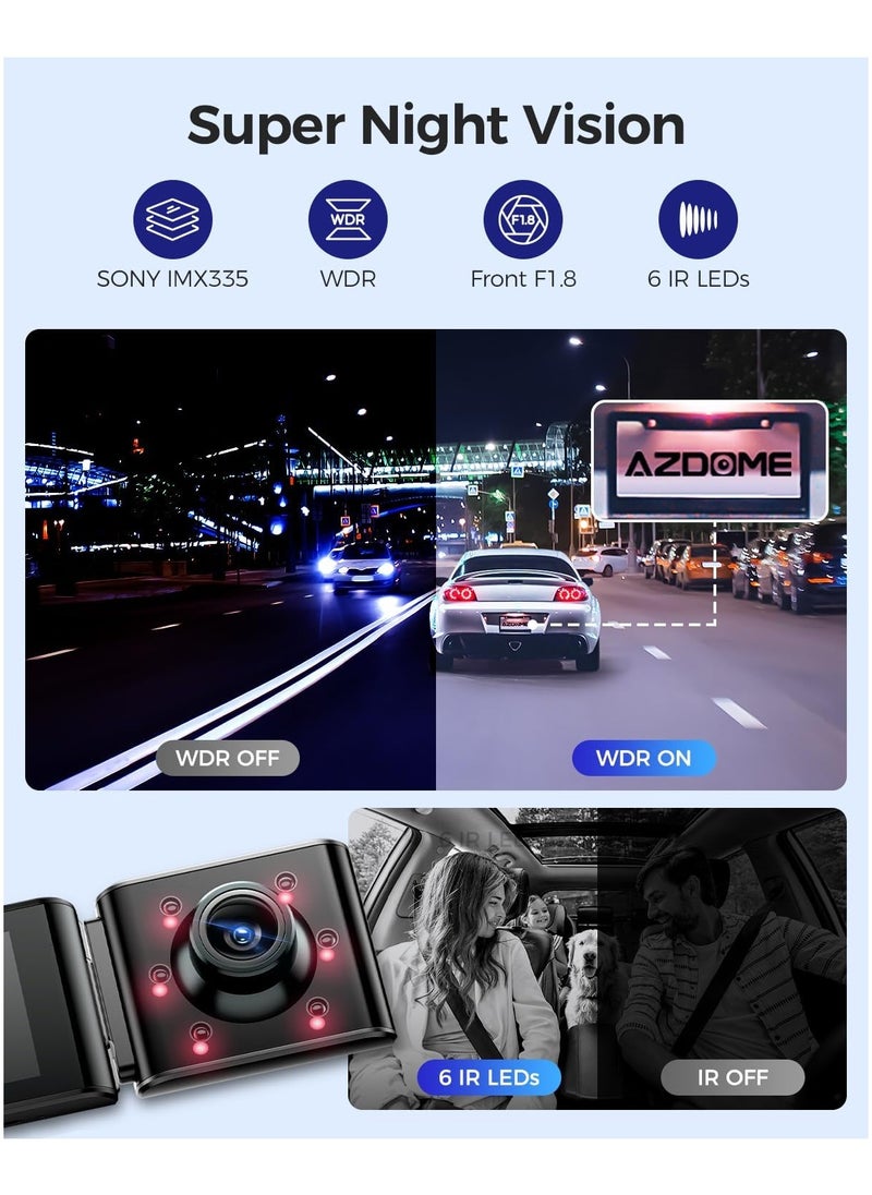 AZDOME - 3 Channel Dash Cam M550 Max , 4K+1080P Dual Dash Camera for Cars Built-in WiFi GPS, 4K+2K+1080P Front, Rear & Cabin, 64GB Card Included, 3.19" IPS Screen, WDR, IR Night Vision, Parking Mode - Image 1