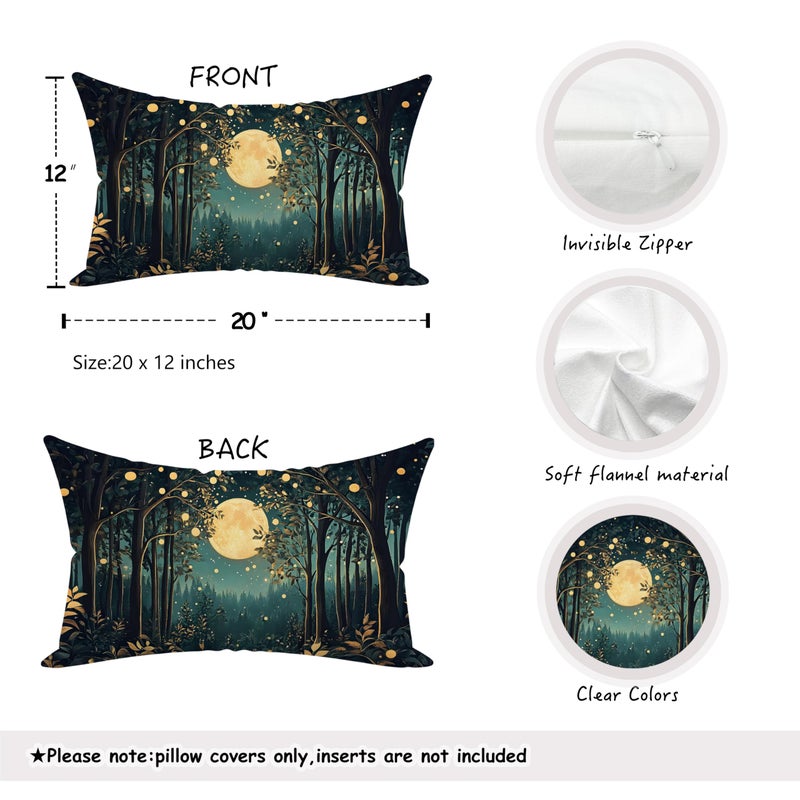 BUJSP Rustic William Morris Inspired Night Moon Forest Decor Pillow Covers 18x18,Vintage Botanical Nature Landscape Decorative Throw Pillow Covers for Home Bedroom Living Room - Image 2