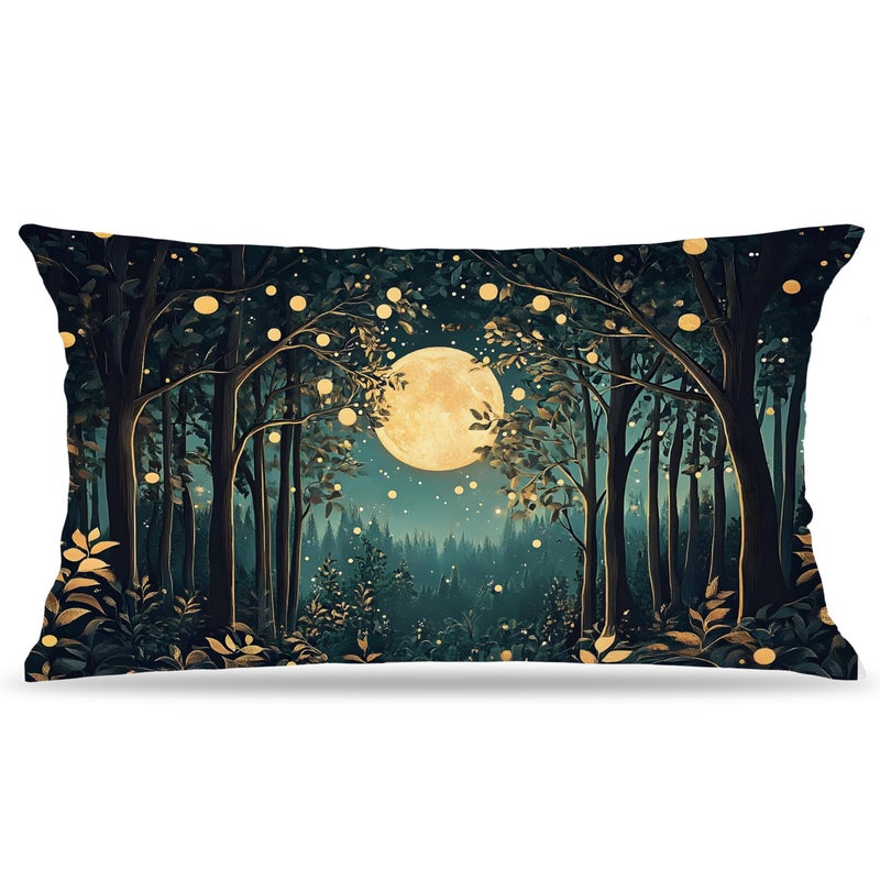 BUJSP Rustic William Morris Inspired Night Moon Forest Decor Pillow Covers 18x18,Vintage Botanical Nature Landscape Decorative Throw Pillow Covers for Home Bedroom Living Room - Image 1