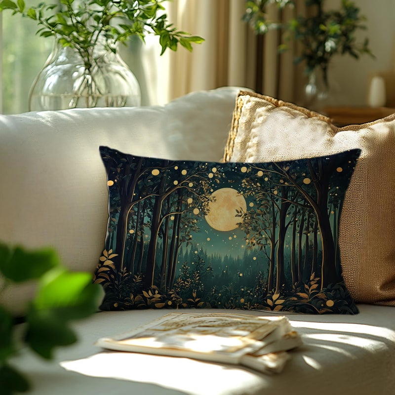 BUJSP Rustic William Morris Inspired Night Moon Forest Decor Pillow Covers 18x18,Vintage Botanical Nature Landscape Decorative Throw Pillow Covers for Home Bedroom Living Room - Image 3