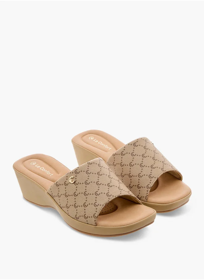 لو كونفورت Monogram Slip-On Sandals with Wedge Heels