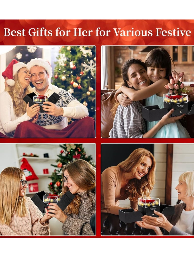 Zikra Preserved Rose Box Necklace, Red Real-Eternal Flowers Birthday Gifts for Her, Mom Wife Girlfriend Grandma on Mothers Day Anniversary Romantic - Image 5