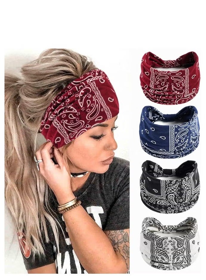 YelaJoy 4Pcs Wide Knotted Stretch Boho Headbands, Non-Slip Head Turban, Yoga Sports Hair Accessories for Women Girls - Image 1