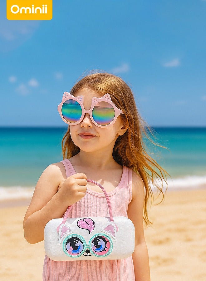Ominii Kids Cat-Shaped Sunglasses – UV400 Protection, Lightweight & Cute Design for Girls, Age 3-8, Perfect for Outdoor & Gifting – Pink - Image 2