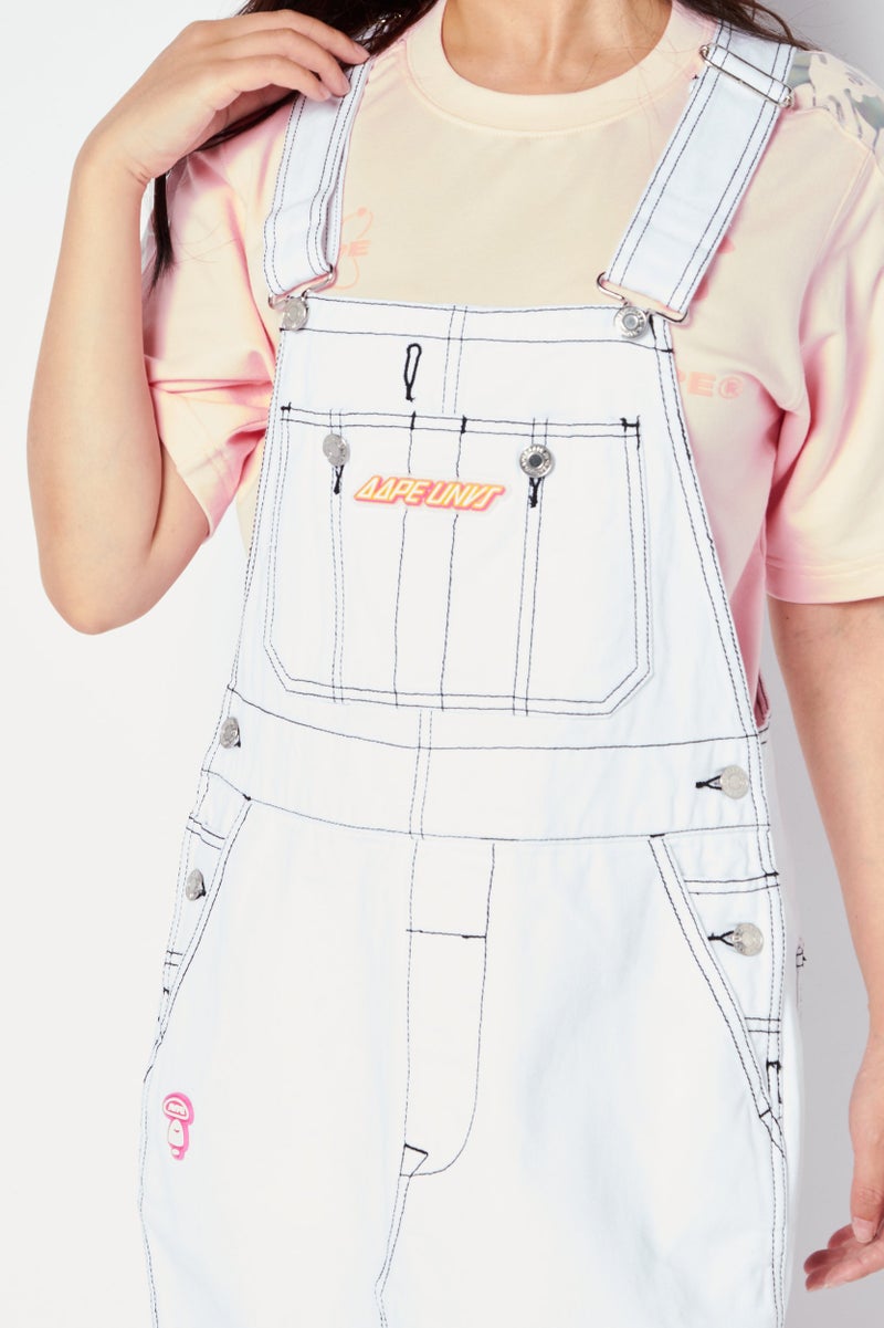 Aape By A Bathing Ape Women Embroidered Logo Casual Denim Mini Dress, White - Image 3