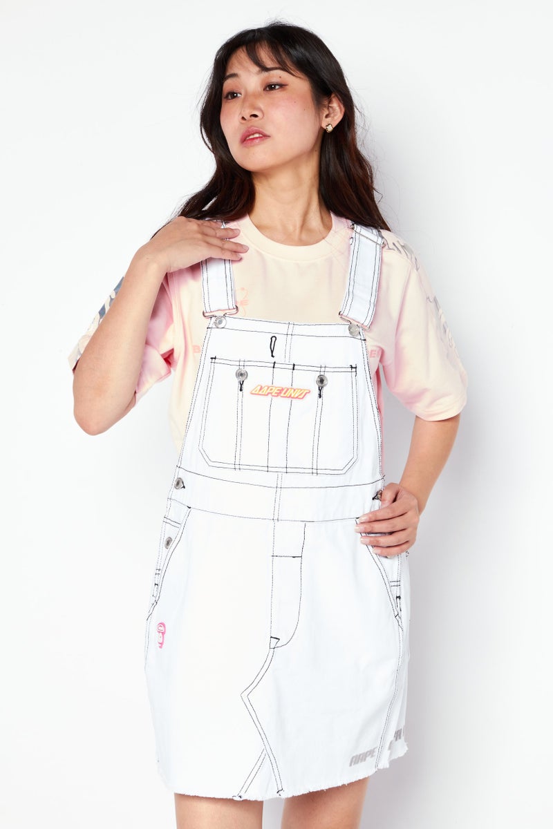 Aape By A Bathing Ape Women Embroidered Logo Casual Denim Mini Dress, White - Image 1