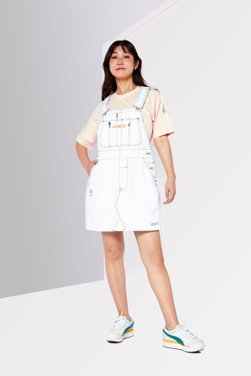 Aape By A Bathing Ape Women Embroidered Logo Casual Denim Mini Dress, White - Image 2