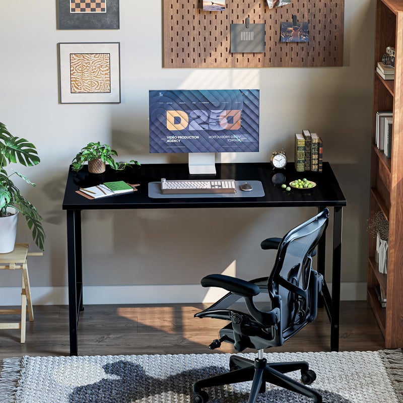 Grandder Small Office Computer Desk, 40 Inch Morden Simple Writing Study Table for Home Bedroom, PC Gaming Desk with Adjustable Feet and Sturdy Metal Frame, Black - Image 2