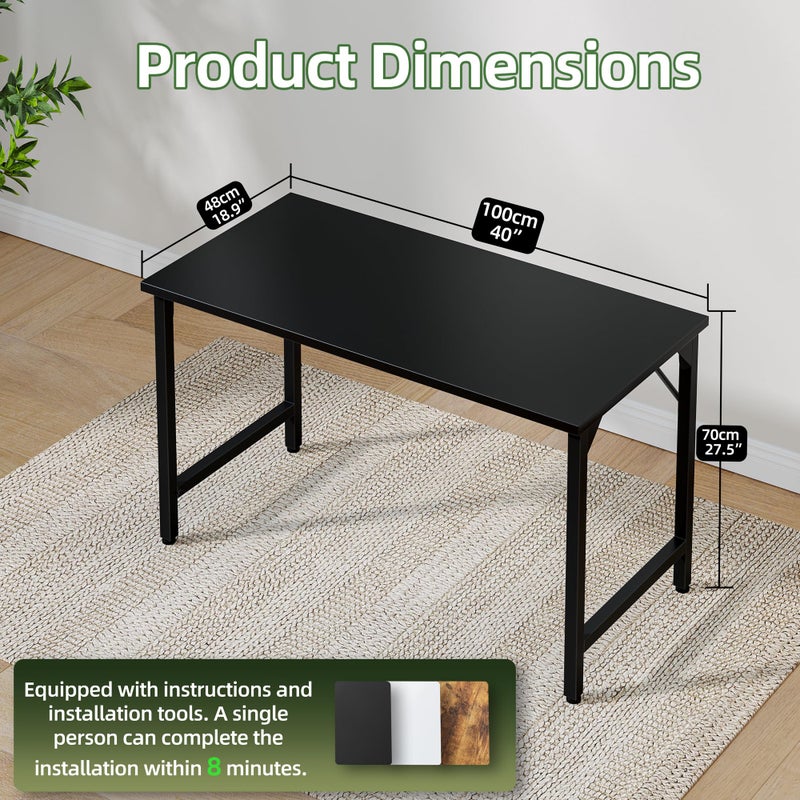 Grandder Small Office Computer Desk, 40 Inch Morden Simple Writing Study Table for Home Bedroom, PC Gaming Desk with Adjustable Feet and Sturdy Metal Frame, Black - Image 3