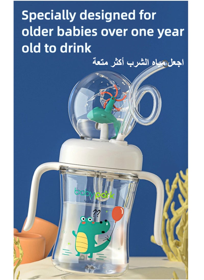 babypark Fun Fountain Straw Cup for Boys and Girls, Spill Proof Cup with Handles, Play While Drinking, Safe Material with BPA Free, Leak Proof Design, 240ml Capacity  - Image 2