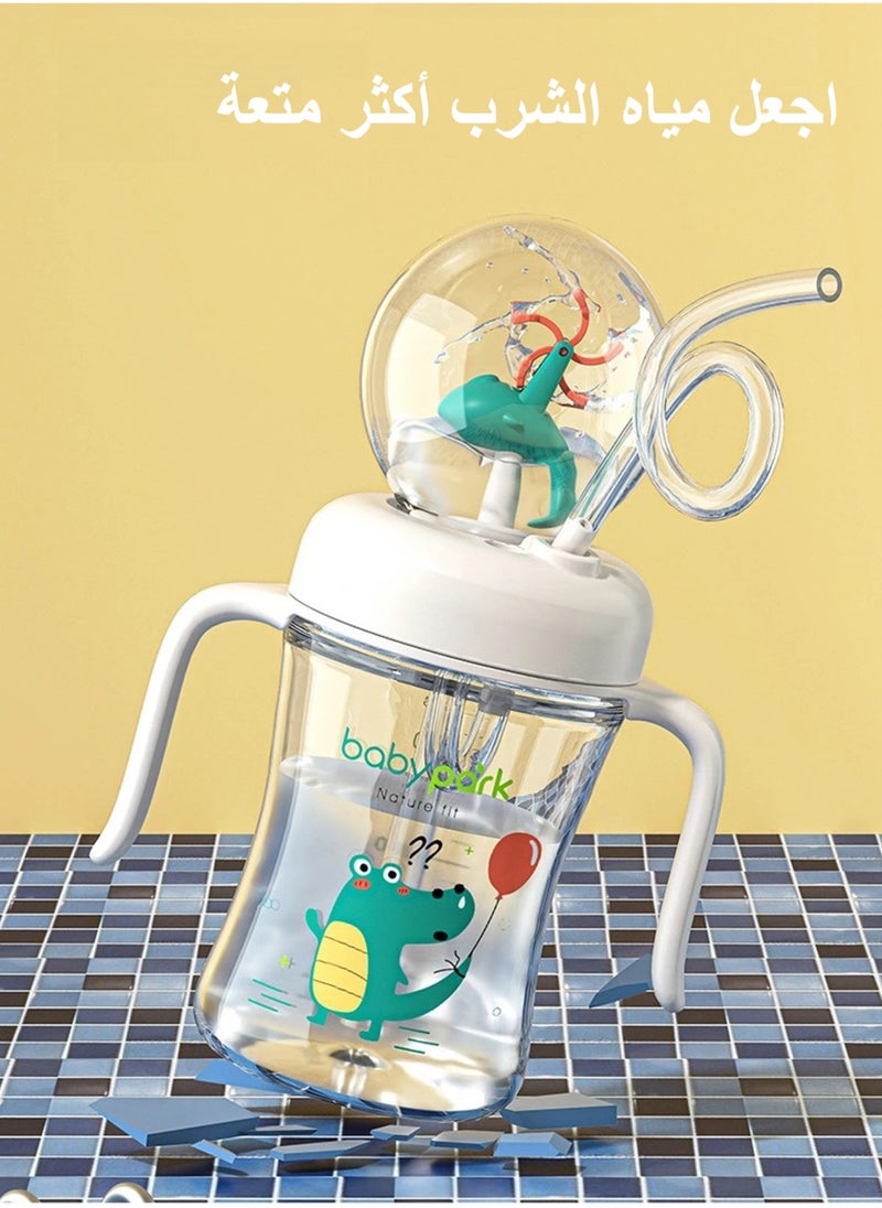 babypark Fun Fountain Straw Cup for Boys and Girls, Spill Proof Cup with Handles, Play While Drinking, Safe Material with BPA Free, Leak Proof Design, 240ml Capacity  - Image 1