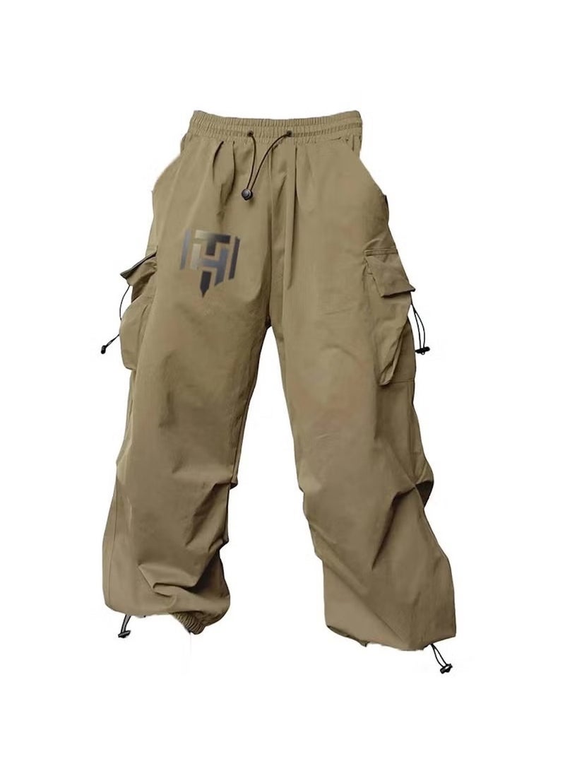 Huitich Women’s Retro High-Waist Wide-Leg Workwear Pants–Khaki(Size L)  - Image 1