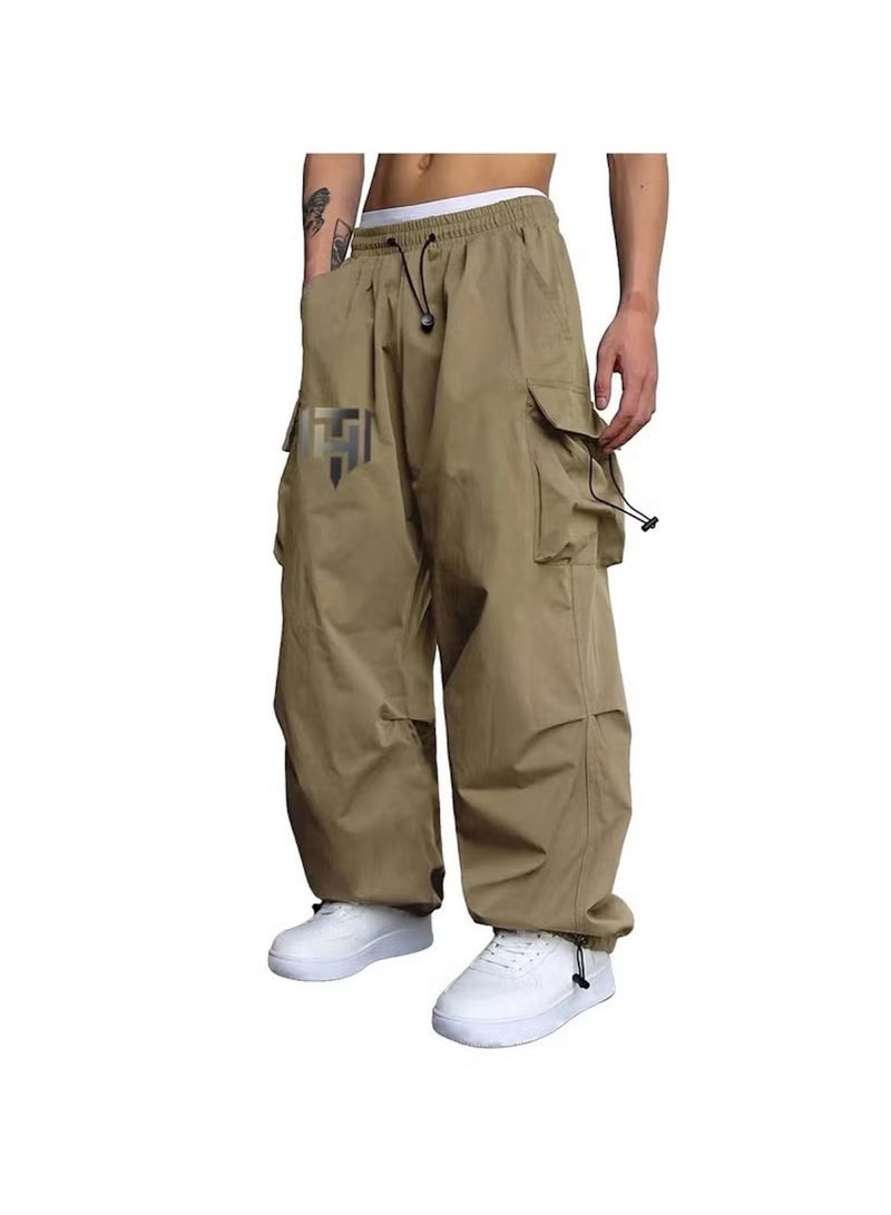 Huitich Women’s Retro High-Waist Wide-Leg Workwear Pants–Khaki(Size L)  - Image 3
