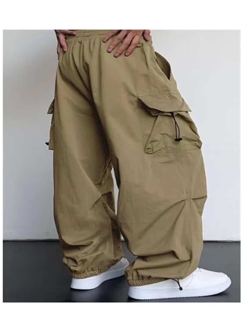 Huitich Women’s Retro High-Waist Wide-Leg Workwear Pants–Khaki(Size L)  - Image 2