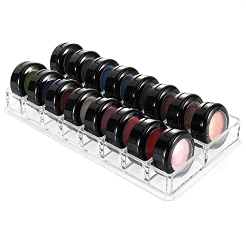 Luxspire Acrylic Eyeshadow Organizer Makeup Drawer Organizer 16 Slots Cosmetic Makeup Organizer for Pots Eyeshadows Mini Highlighter Blush Display Storage Case Beauty Care Holder Container Clear