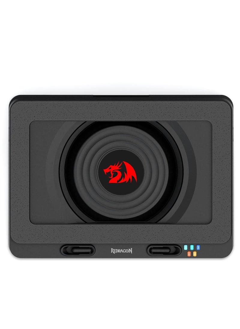 REDRAGON GCP512 Laptop Cooling Pad with 5.9" Fan, Rapid Cooling for 15-17 Inch Laptops, Variable Speed Control, 4 Adjustable Heights, RGB Quiet Cooling Pad with Phone Stand  - Image 1