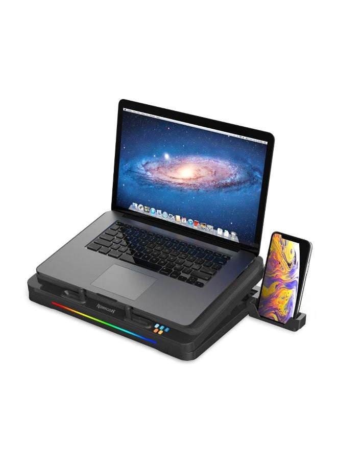 REDRAGON - GCP512 Laptop Cooling Pad with 5.9" Fan, Rapid Cooling for 15-17 Inch Laptops, Variable Speed Control, 4 Adjustable Heights, RGB Quiet Cooling Pad with Phone Stand - Image 1
