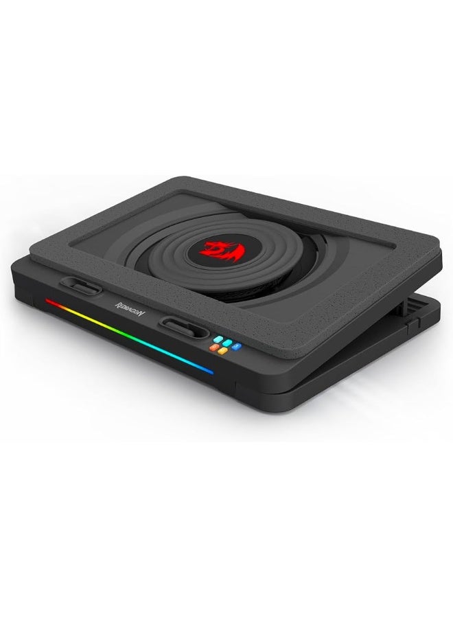 REDRAGON GCP512 Laptop Cooling Pad with 5.9" Fan, Rapid Cooling for 15-17 Inch Laptops, Variable Speed Control, 4 Adjustable Heights, RGB Quiet Cooling Pad with Phone Stand - Image 1