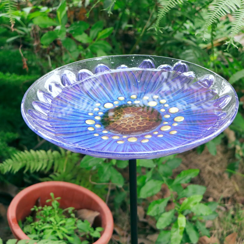 MUMTOP Bird Baths for Outdoors, Glass Bird Bath Stake, Purple Daisy Birdbaths & Support, Bee Baths for Garden, Outside, Lawn, Outdoor Decor - Image 5