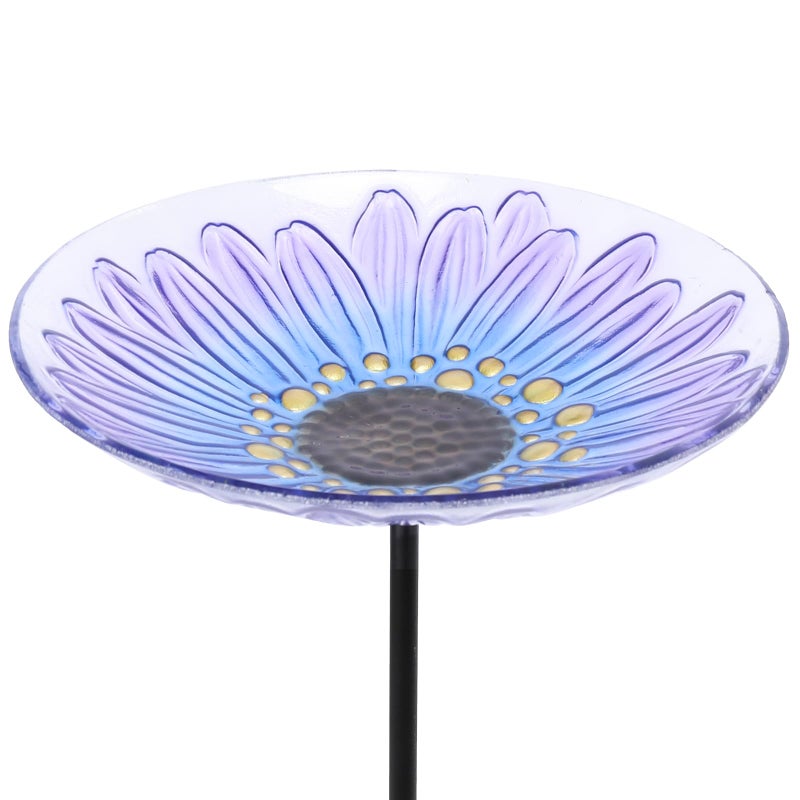 MUMTOP Bird Baths for Outdoors, Glass Bird Bath Stake, Purple Daisy Birdbaths & Support, Bee Baths for Garden, Outside, Lawn, Outdoor Decor - Image 1