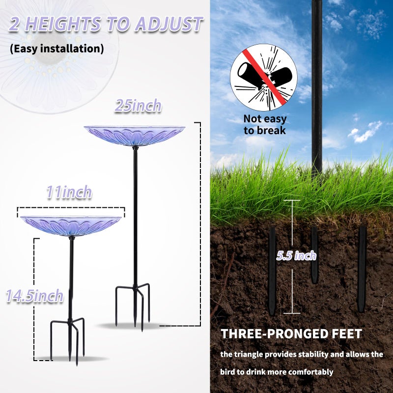 MUMTOP Bird Baths for Outdoors, Glass Bird Bath Stake, Purple Daisy Birdbaths & Support, Bee Baths for Garden, Outside, Lawn, Outdoor Decor - Image 4