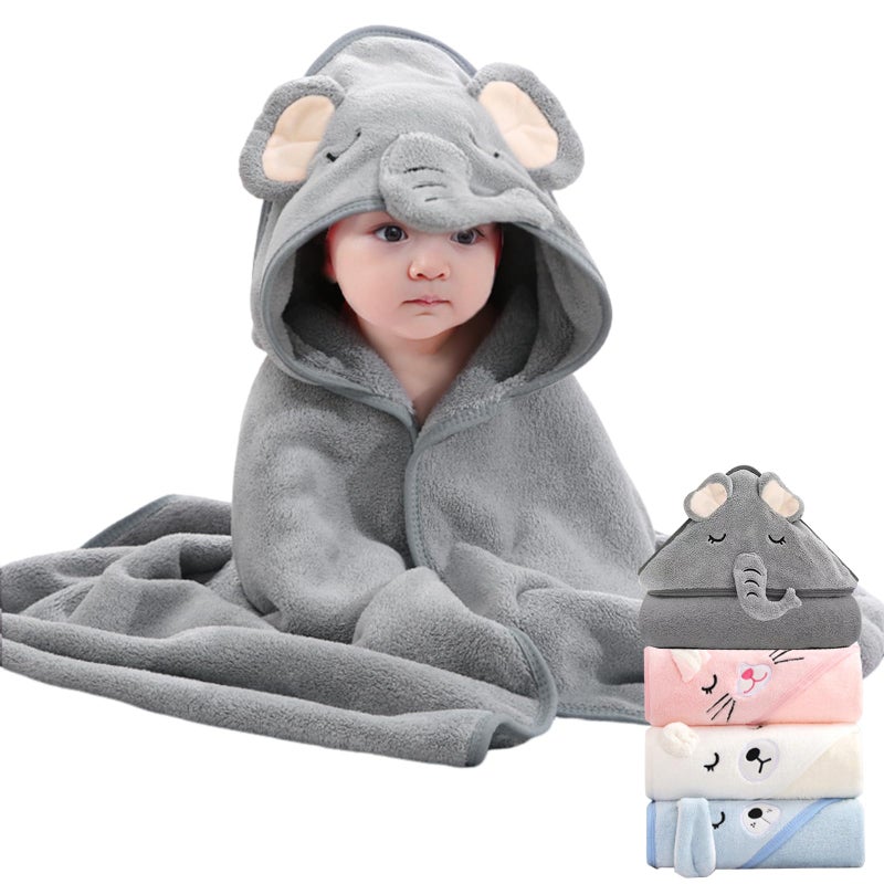 kmilro Baby Hooded Towel, 4-Pack Baby Essentials Baby Towels for Boy and Girl with 31.5x31.5 inch and 4 Different Designs, Soft Absorbent Baby Bath Essential Bath Towel as Best Gift for Newborn - Image 1