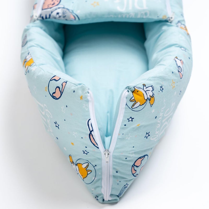 haus & kinder Haus Kinder 3 in 1 Baby Sleeping Bag Carry Nest Cotton Bedding Set for Infants New Born Baby PortableTravel Skin Friendly 03 Months Spacewalk - Image 4