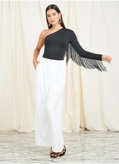 Styli Tassel Detail One Shoulder Sleeves Fitted Bodysuit  - Image 2